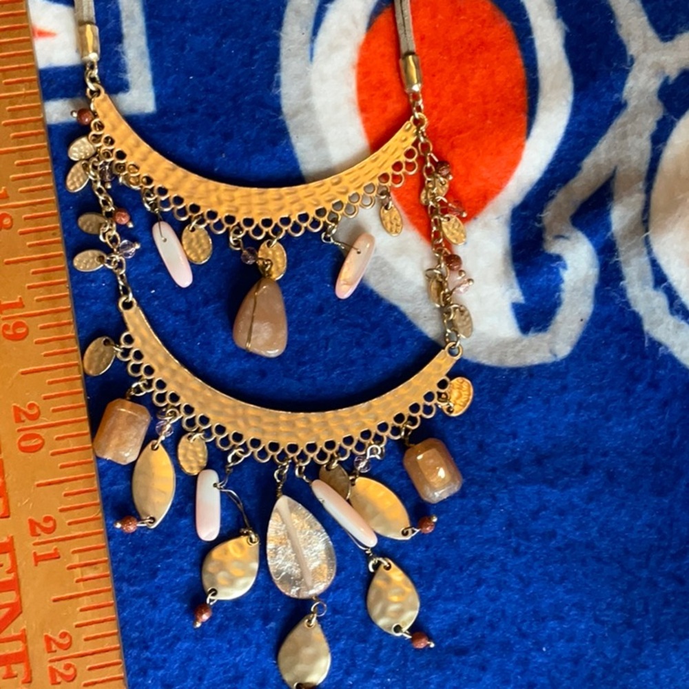 CATO Semi Precious Stones, Gold Tone and Suede (Faux?) Necklace, NWT